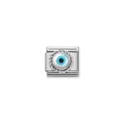 Comp. Classic STONES, steel, ROUND RICH SETTING in 925 sterling silver GREEK EYE
