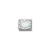 Composable Classic STONES, steel, etching details OVAL 925 sterling silver WHITE OPAL