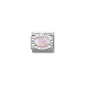Composable Classic STONES, steel, etching details OVAL 925 sterling silver PINK OPAL