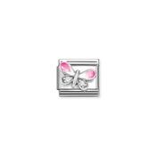 Composable CL SIMBOLS stainless steel, enamel, Cub. Zirc and 925 sterling silver Butterfly pink WHITE