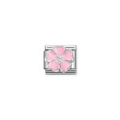 Composable CL SIMBOLS stainless steel, enamel, Cub. Zirc and 925 sterling silver WHITE pink peach blossom image