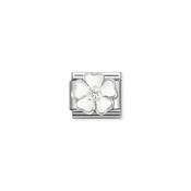 Composable CL SIMBOLS stainless steel, enamel, Cub. Zirc and 925 sterling silver WHITE white peach blossom