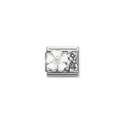 Composable CL SYMBOLS OX. in steel, enamel, cz and 925 sterling silver WHITE flower with flowers