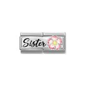 Composable DOUBLE Classic DETAILED steel, enamel, cz and 925 sterling silver Sister with flower image