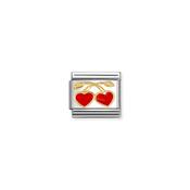 COMPOSABLE Classic LOVE in stainless steel with enamel and 18k gold RED hearts cherries