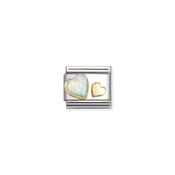 Composable STONES in steel and 750 gold WHITE OPAL heart