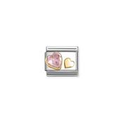 Comp. Classic C.Z. FACETED with SYMBOLS steel, 18k gold PINK heart
