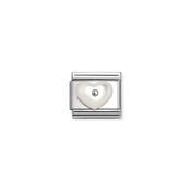 Composable Classic STONE SYMBOLS in steel and 925 sterling silver WHITE MOTHER OF PEARL heart