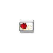 Comp. Classic C.Z. FACETED with SYMBOLS steel, 18k gold Red heart