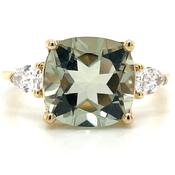 9ct Yellow Gold Earth Grown Green Amethyst And Laboratory Grown Diamond Ring image