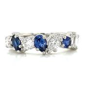 Platinum Mixed Stone Laboratory Grown Sapphire &amp; Diamond Ring
