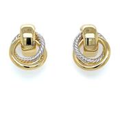 9ct Gold Two Tone Double Drop Circle Stud Earrings