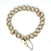 Vintage 9ct Yellow Gold Solid Link Gate Bracelet With Heart Lock image