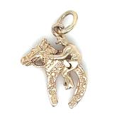 Vintage 9ct Yellow Gold Horseshoe, Horsehead And Jockey Pendant image