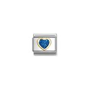 CHARM, COMPOSABLE LINK, HEART, BLUE GLITTER