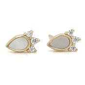 Golden Pear Cut Opal And Triple Cz Crown Stud Earrings image