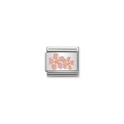 Composable classic SYMBOLS steel, Enamel and 9ct Rose Peach Flowers