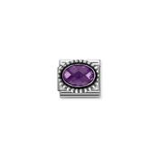 Composable FACETED STONES, steel with 925 sterling silver OVAL BEADED RICH SETTING PURPLE