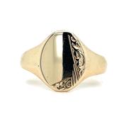Vintage 9ct Yellow Gold Oval Signet Ring With Engraved Detail image