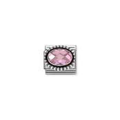 Composable FACETED STONES, steel with 925 sterling silver OVAL BEADED RICH SETTING PINK
