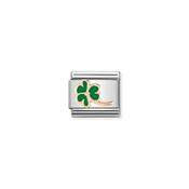 Composable classic SYMBOLS steel, Enamel and 9ct Rose Gold Clover