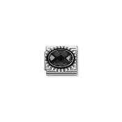 Composable FACETED STONES, steel with 925 sterling silver OVAL BEADED RICH SETTING BLACK
