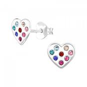 Childrens Sterling Silver Heart Earrings With Multi Coloured Cz Stones image