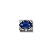 Composable FACETED STONES, steel with 925 sterling silver OVAL BEADED RICH SETTING BLUE