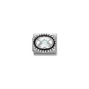 Composable FACETED STONES, steel with 925 sterling silver OVAL BEADED RICH SETTING WHITE