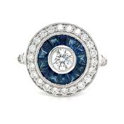 18ct White Gold Earth Grown 0.84ct Sapphire &amp; 0.66ct Diamond Vintage Style Ring