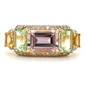 18ct Yellow Gold Earth Grown Pink Tourmaline, Green Tourmaline, Orange Tourmaline &amp; Diamond Ring