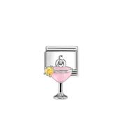 Composable Classic CHARMS steel, 925 sterling silver, enamel and cz Pink and Yellow Cocktail Glass