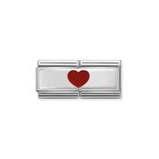 Composable DOUBLE Classic SYMBOLS steel Cub zircon and 925 sterling silver Red Heart In the Middle
