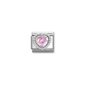 Composable CL FACETED STONES, steel with 925 sterling silver HEART with DOTS RICH SETTING Pink