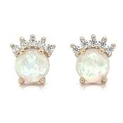 Golden Round Opal And Cz Crown Stud Earrings image