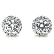 Sterling Silver Round CZ Halo Stud Earrings image