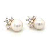 9ct Yellow Gold Pearl &amp; Cz Stud Earrings image