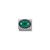 Composable FACETED STONES, steel with 925 sterling silver OVAL BEADED RICH SETTING EMERALD GREEN