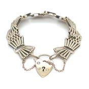 Vintage 9ct Yellow Gold Fan Link Heart Lock Gate Bracelet