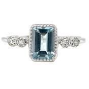 9ct White Gold Earth Grown Emerald Cut 0.955ct-1.01ct Aquamarine &amp; Diamond Ring image