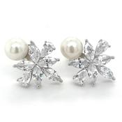 Sterling Silver Floral Cz &amp; Pearl Earrings image