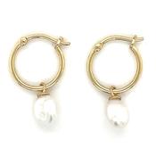 9ct Yellow Gold Hoops With Baroque Pearl Drop image