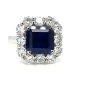 18ct White Gold Lab Grown 3.23ct Sapphire with 1.66ct Diamond Halo Ring image