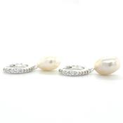 Sterling Silver Tapered Cz Hoops With Pearl Drop image