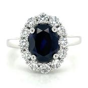 14ct White Gold Laboratory Grown 2.47ct Oval Sapphire &amp; 0.76ct Diamond Ring