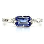 18ct White Gold Horizontal Set Earth Grown Tanzanite &amp; Diamond Ring
