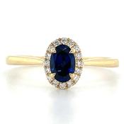 14ct Yellow Gold Laboratory Grown Oval Sapphire &amp; Diamond Halo Ring