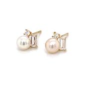 9ct Yellow Gold Freshwater Pearl &amp; Cz Earrings image