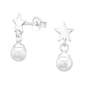 Sterling Silver Star &amp; Pearl Drop Earrings