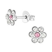 Children’s Sterling Silver Clear with Pink Detail Flower Earring